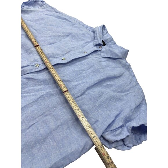 Rachel Roy Light Blue 100% Linen Button-Up Short Sleeve Shirt Size M - Picture 7 of 8